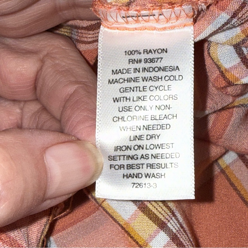 a.n.a Peach Plaid Twist Front Button Blouse XL Boho Summer Top - Picture 6 of 7